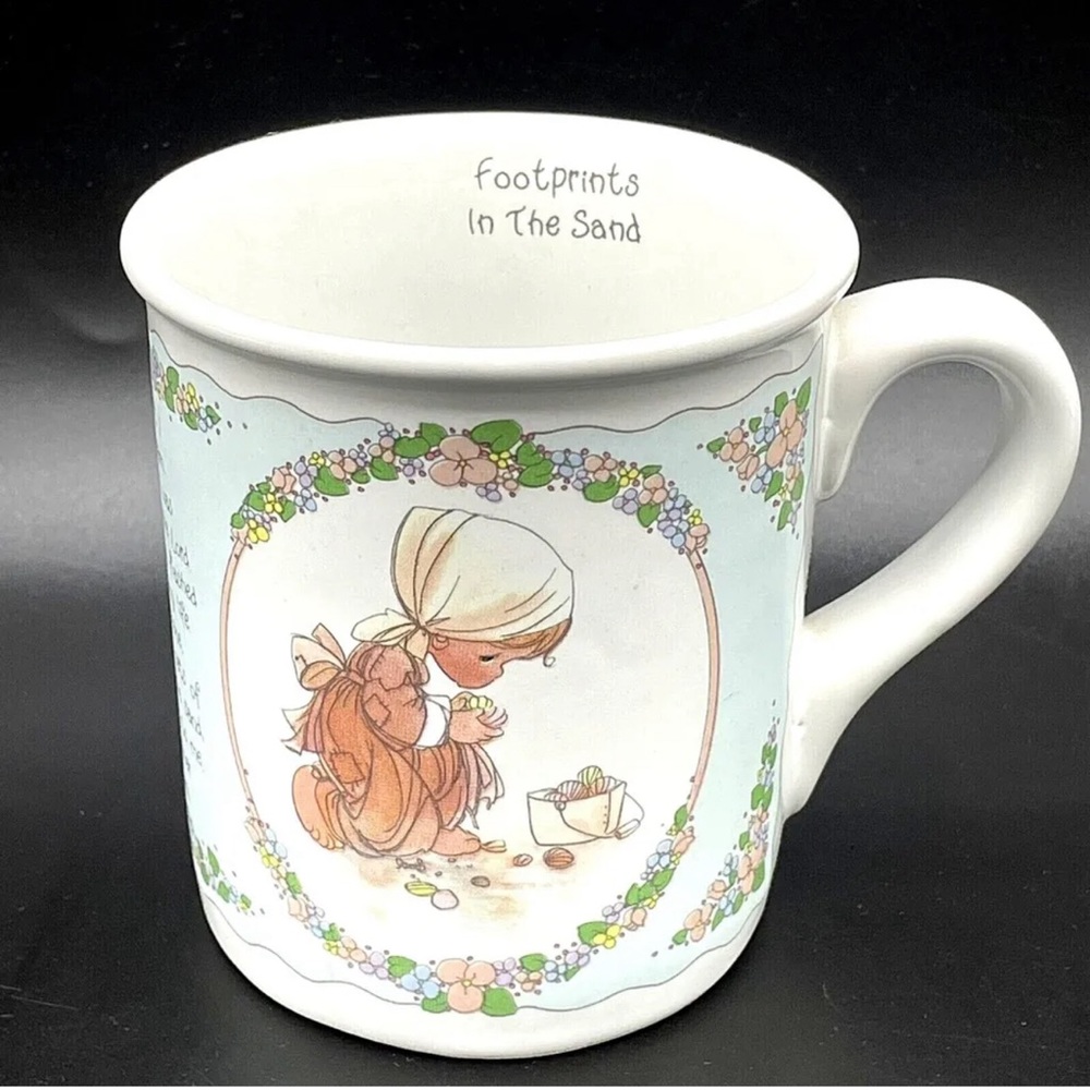 VINTAGE Footprints In The Sand Coffee Cup Mug Enesco PRECIOUS MOMENTS Collection